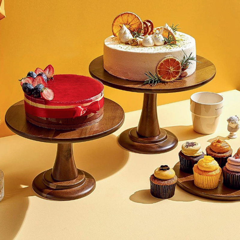 Acacia wood cake stand set