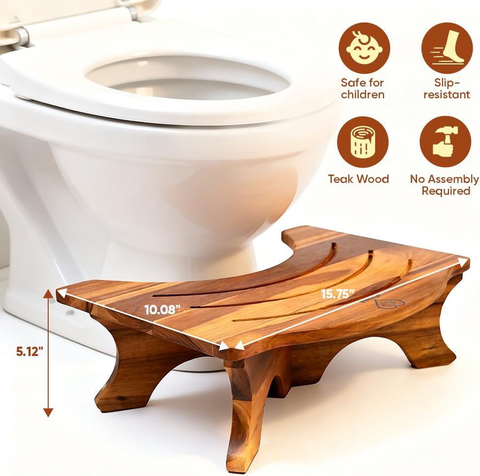 U Shaped Teak Wood Toilet Stool For Adults 2