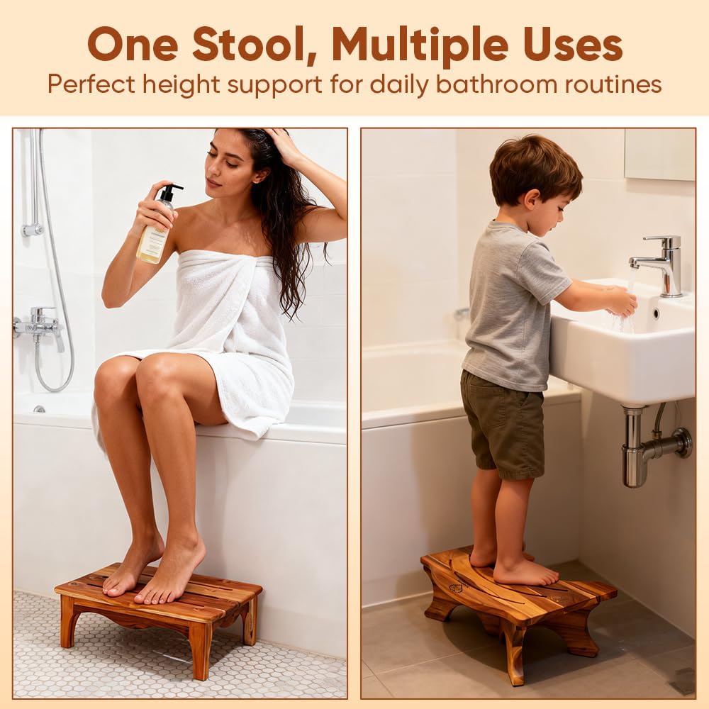 U Shaped Teak Wood Toilet Stool For Adults 5