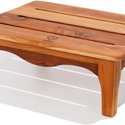 Wooden Poop Stool for Adults, No Assembly Required, Solid Teak Wood Bathroom Stool for Pooping, Flat Top Toilet Foot Rest, Bathroom Step Stool, 15.75 x 11.8 x 5.3 in, 250 lbs Capacity