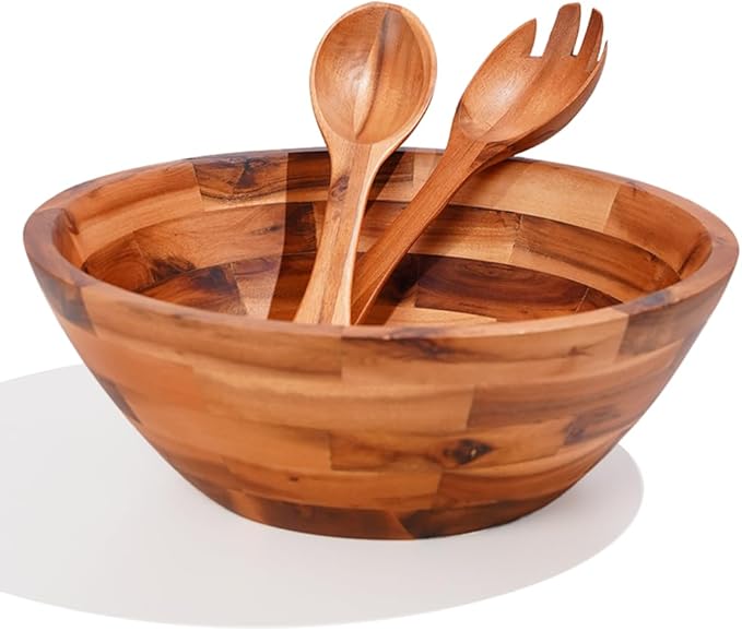 Acacia Wooden Salad Bowl Set With Serving Utensils 01