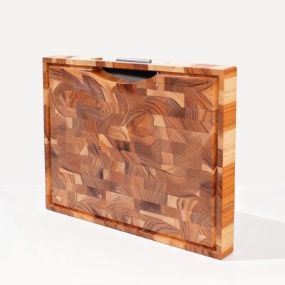 Teak Wood Cutting Board with Built-In Tray, [17.7'' L x 11.8'' W x 1.5'' T] Solid Wood Cutting Board for Kitchen, Non Toxic Butcher Block Cutting Board with Juice Groove, Knife Friendly Chopping Board