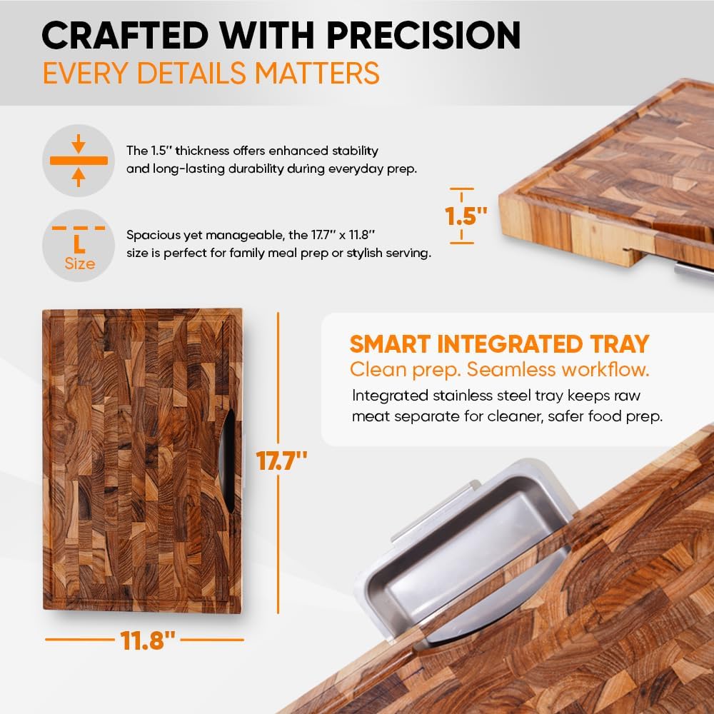 Teak Wood Cutting Board With Built In Tray 2