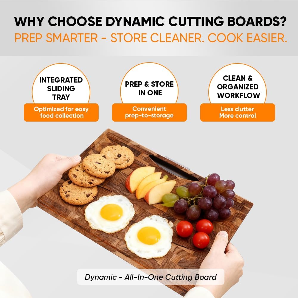 Teak Wood Cutting Board With Built In Tray 5