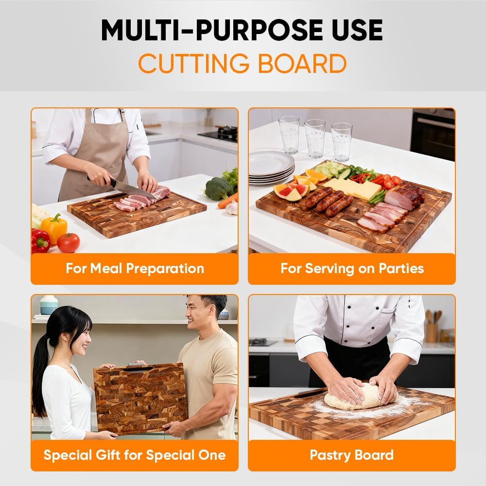 Teak Wood Cutting Board With Built In Tray 6